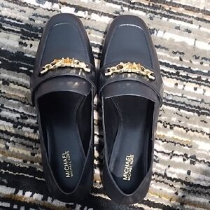 Michael Kors Black Flats with Gold Chain Detail